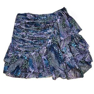 ANTHROPOLOGIE Tulle Ruched Ruffles Mini Skirt Green Violet Size 12 NWT